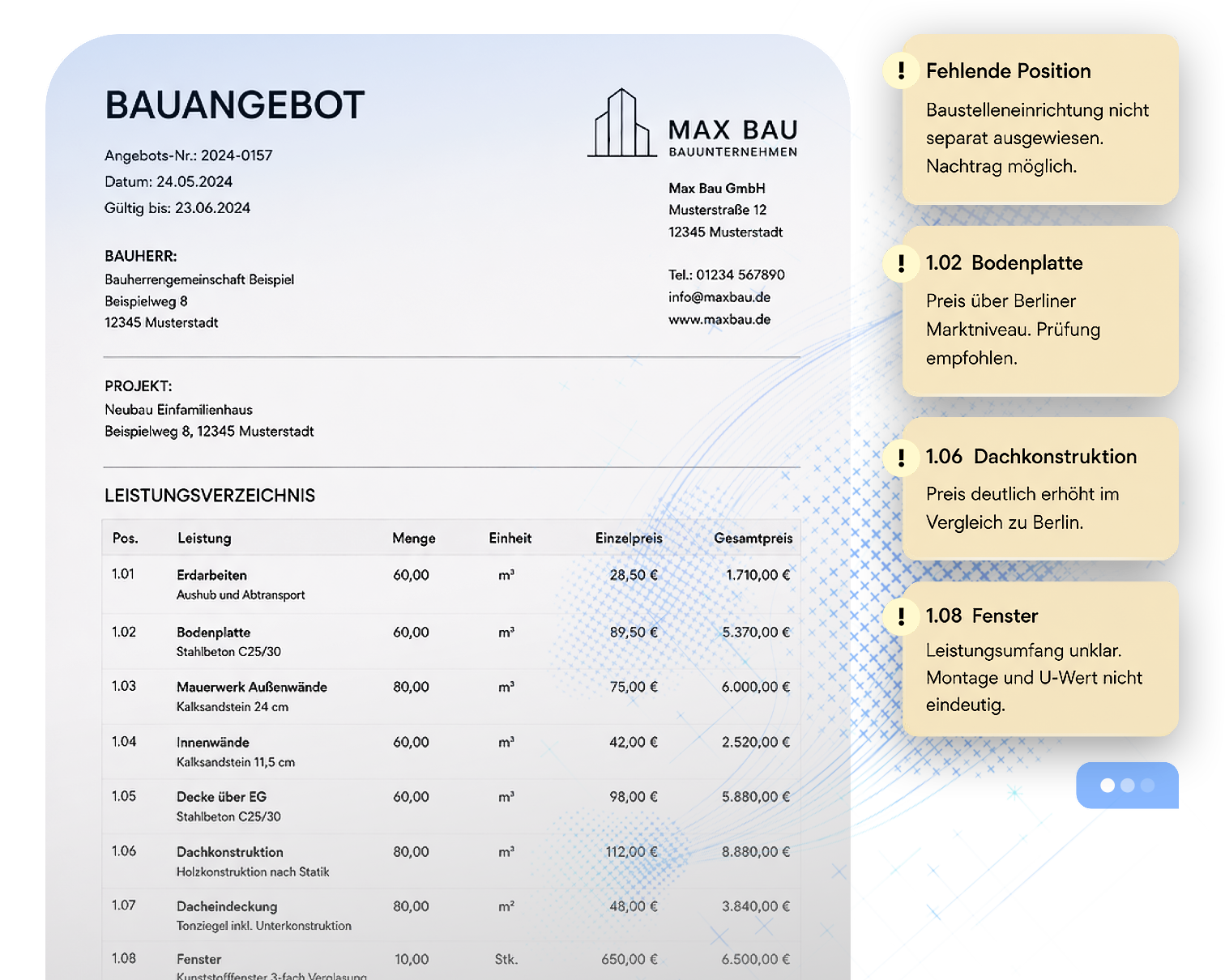 Beispielhafte Oberfläche der KI-Analyse